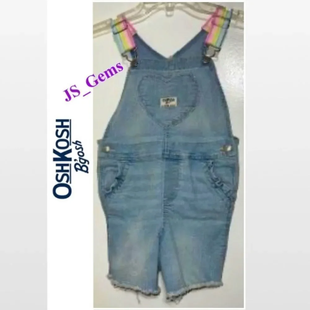 OshKosh B'gosh Kid 5T Toddler Girls Vestbak Overalls Denim Jean Rainbow Shorts